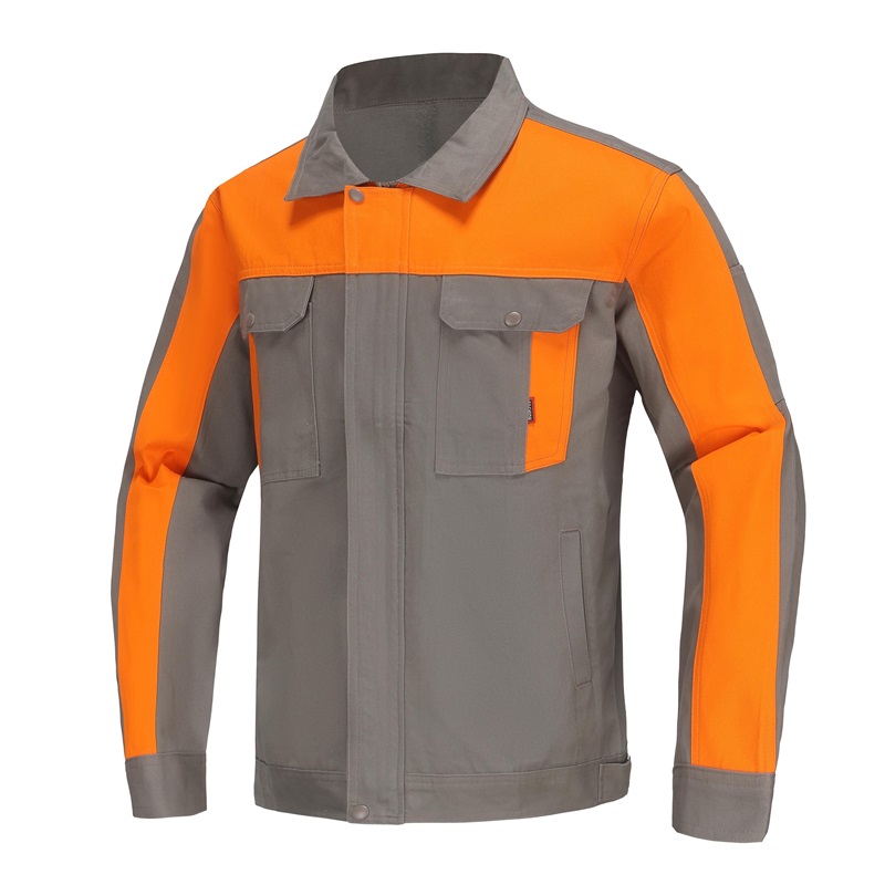 91304全棉磨毛卡其拼橘工作服